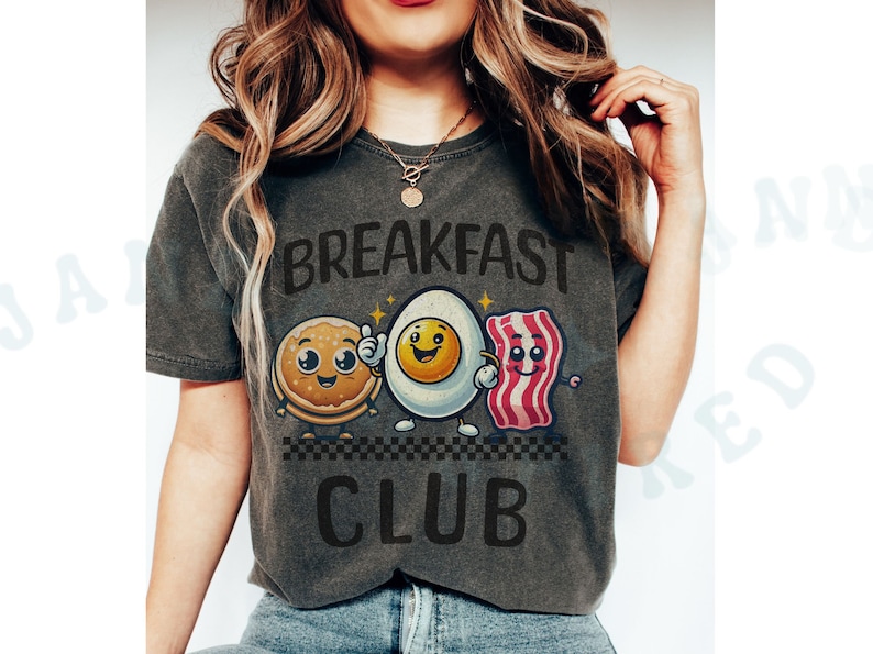 Maglietta del club per amanti della colazione, cibo, personaggio dei cartoni animati, maglietta carina, divertente, eccentrico, abbigliamento casual animato, maglietta unisex con pancetta e uova di pancetta stravaganti Pepper