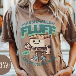 Marshmallow S'mores Lover Cartoon T-shirt Bonfires Campfire Retro Style Fall Cozy Season Shirt Whimsical Design Food Graphic Sweet Treats