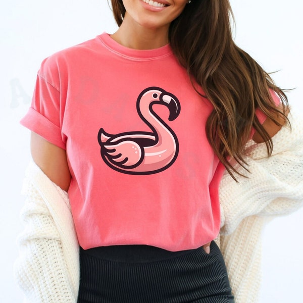 Flamingo Summer Beach Shirt Animal Art Wildlife Casual Wear Pink Flamingo Graphic Tee Youthful Nature Inspired Top Bird Lover Gift T-Shirt