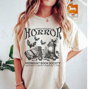 Horror Midnight Book Club Society Tee Comfort Colors Halloween Literary Vintage Shirt Psychic Supernatural Style Gothic Reader Horror Lover