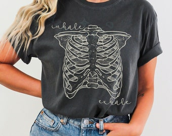 Inhale Exhale Breathe Easy Comfort Colors T-shirt Skeleton Rib Cage Harmony Design Tee Life Inspirational Breathing With Purpose Gift Tshirt
