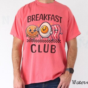 Maglietta del club per amanti della colazione, cibo, personaggio dei cartoni animati, maglietta carina, divertente, eccentrico, abbigliamento casual animato, maglietta unisex con pancetta e uova di pancetta stravaganti Watermelon
