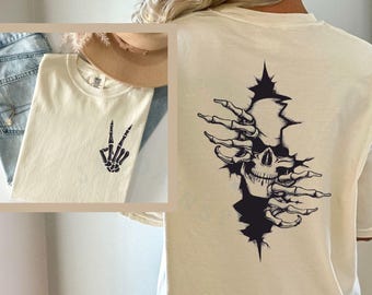 Skeleton Halloween Lover Gift Comfort Colors Unisex T-shirt Peaceful Invasion Skull Wall Intrusion Tshirt Front Pocket Tee And Back Design