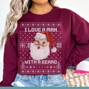 Funny Christmas Beard Lover Ugly Sweater Santa Retro Vintage Snowflake Holiday Gildan Jumper Cheer Winter Wonderland Nostalgic Humor Xmas