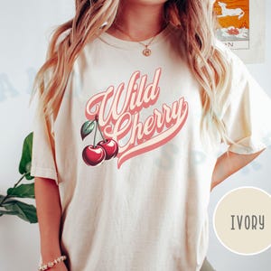 Vintage Wild Cherry T-shirt Comfort Colors Casual Cherry Lover Gift Tee Americana Old School Retro Style Shirt Unique Cherries Cursive Top Ivory
