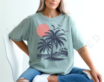 Tropical Palm Tree T-shirt Women's Comfort Colors Beach Top