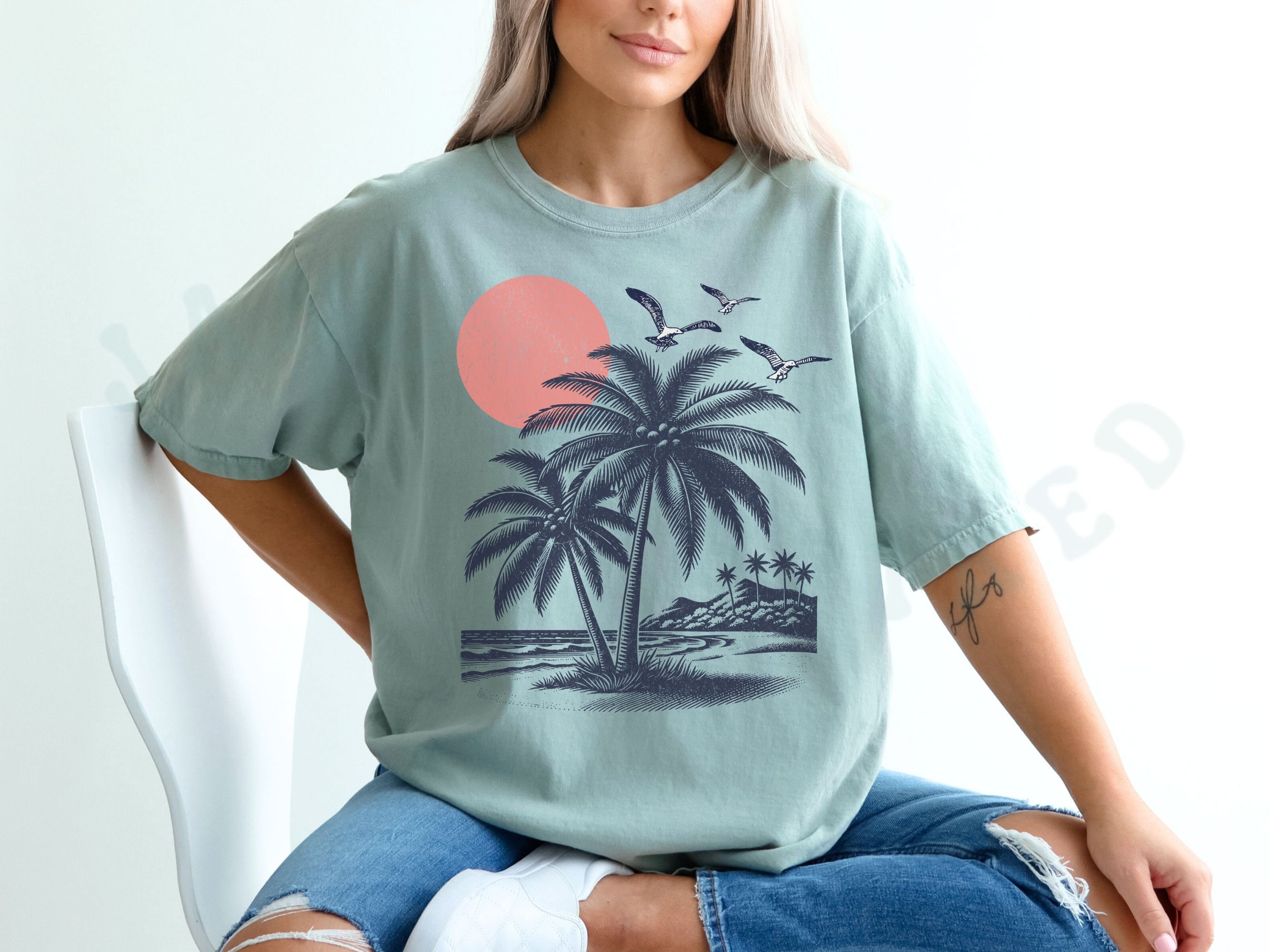Tシャツ・カットソー New Era LIGHTERA Palm Tree T-Shirt Hawaiian Blue Mens Hawaiian Shirt, Bright Turquoise, Yellow, Casual Wear