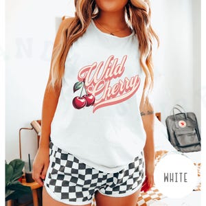 Vintage Wild Cherry T-shirt Comfort Colors Casual Cherry Lover Gift Tee Americana Old School Retro Style Shirt Unique Cherries Cursive Top Tank Top White