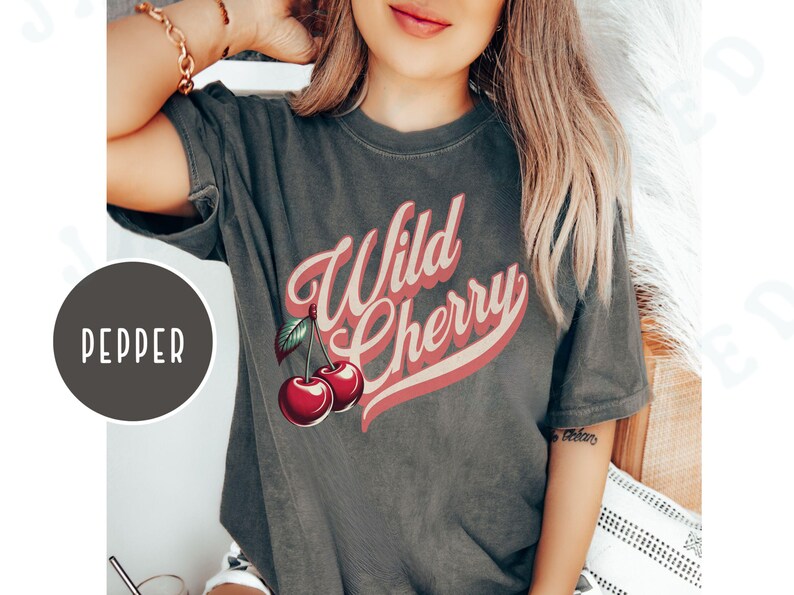 Vintage Wild Cherry T-shirt Comfort Colors Casual Cherry Lover Gift Tee Americana Old School Retro Style Shirt Unique Cherries Cursive Top Pepper