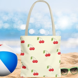 Retro Cherry Tote Bag Gift For Her Cherry Lover Patterned Carry-All Pouch Whimsical Timeless Cherries Handbag Beach Travel Purse Makeup Bag