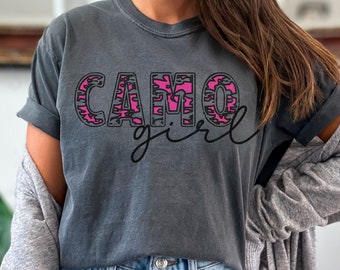 Pink Camo Girl Lover Comfort Colors T-shirt Outdoor Proud Camouflage Statement Top Edgy Playful Modern Camo Look Shirt Southern Girl Gift