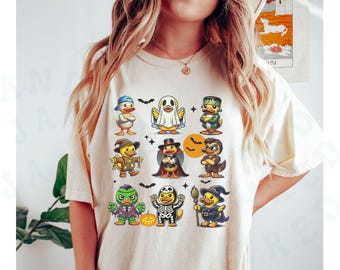 Rubber Duck Halloween Gift Tshirt Cartoon Playful Quirky Duck Lover Top Spooky Season October Whimsical Costume Graphic Top Festive Fall Top