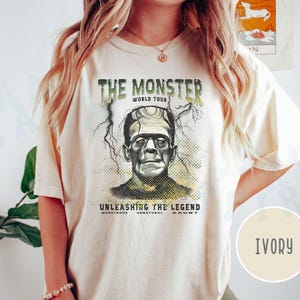 Monster World Tour T-shirt Classic Horror Gothic Monster Top Literary Horror Fan Wear Creepy Halloween Spooky Scary Season Top Rock Style