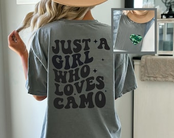 Camiseta vintage con estampado de camuflaje para amantes de las chicas, con colores cómodos, para mujer, para cazar, informal, para chicas que aman el camuflaje, regalo para exteriores con corazón de camuflaje