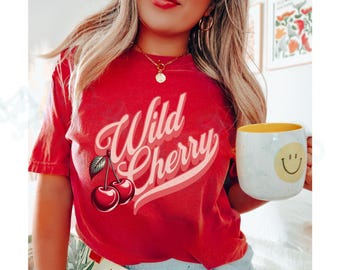 Vintage Wild Cherry T-shirt Comfort Colors Casual Cherry Lover Gift Tee Americana Old School Retro Style Shirt Unique Cherries Cursive Top