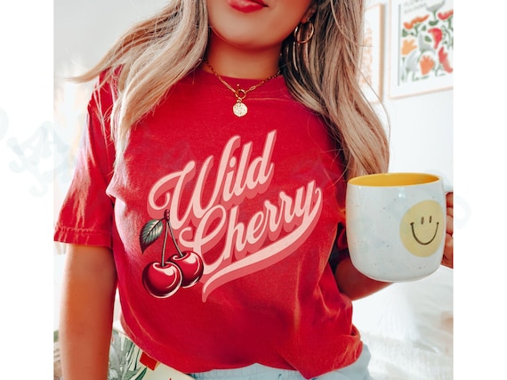 Vintage Wild Cherry T-shirt Comfort Colors Casual Cherry Lover Gift Tee Americana Old School Retro Style Shirt Unique Cherries Cursive Top
