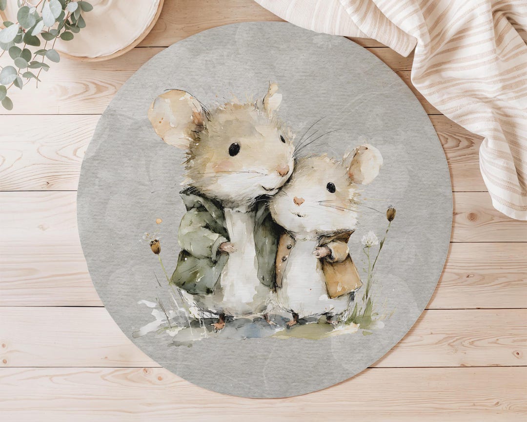Mouse Pelt Rug Watercolor Mice Round Rug - Storybook Woodland Animal Nursery Decor ...