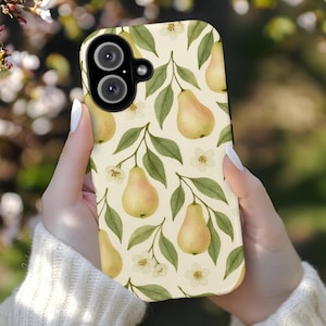 Blushing Pears Garden Flower Phone Cover, Protective Tough Phone Case, Botanical Fruit Floral Nature Design for Iphone, Pixel, Galaxy