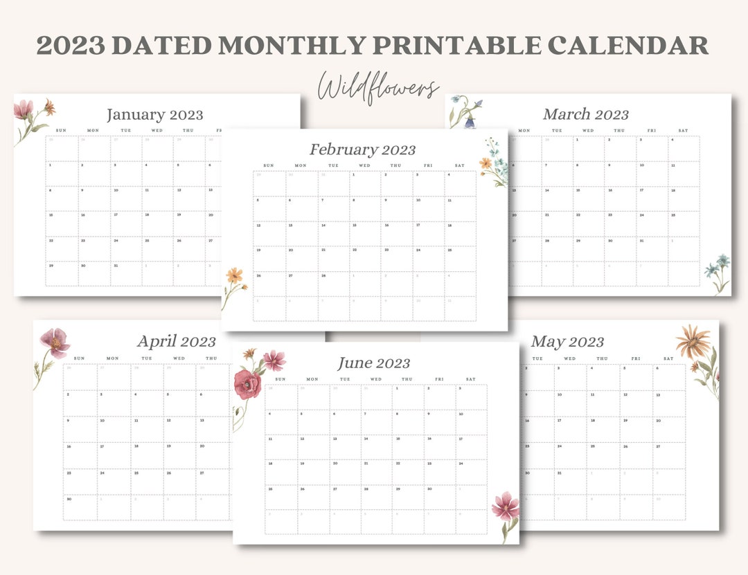 2023 Wildflowers Printable Monthly Calendar A4 and US Letter Size - Etsy