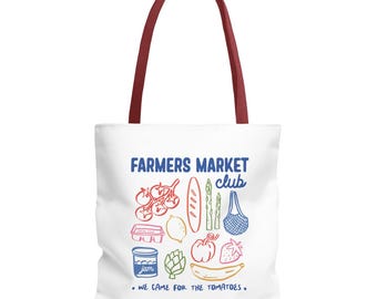 Farmers Market Tote Bag, Eco Friendly Everyday Errands Grocery Market Shoulder Tote Bag, Foodie Supermarket Shopper Bag White Canvas