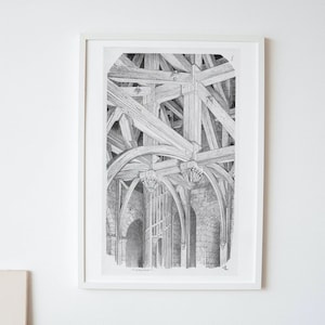 Architectural Art Print - Antique Vintage Wall Art - Rustic Farmhouse Decor Sketch Printable
