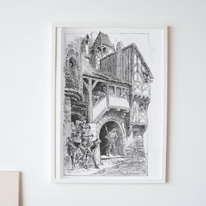 Architectural Art Print - Antique Vintage Wall Art - Rustic Farmhouse Decor Sketch Printable