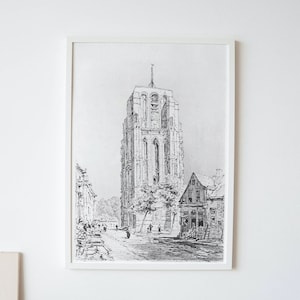 Architectural Art Print - Antique Vintage Wall Art - Rustic Farmhouse Decor Sketch Printable
