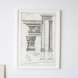 Architectural Art Print - Antique Vintage Wall Art - Rustic Farmhouse Decor Sketch Printable