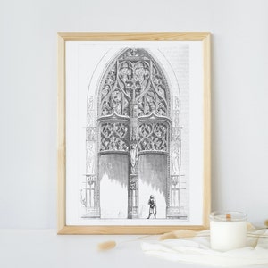 Architectural Art Print - Antique Vintage Wall Art - Rustic Farmhouse Decor Sketch Printable