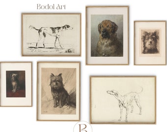 Vintage Dog Drawings: Printable Vintage Gallery Wall Art Set of 6 | Farmhouse Gallery Wall