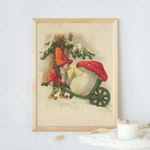 Impressão de arte vintage - Arte de parede de inverno antiga Cogumelo
