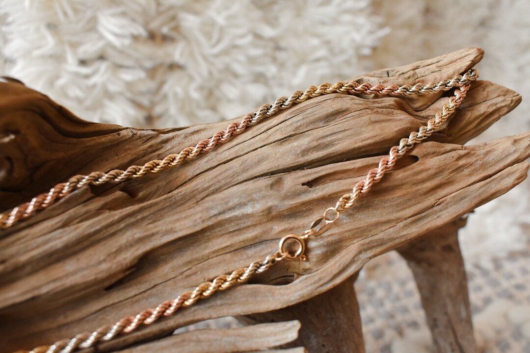 14K Tricolor Rope Chain Necklace 30 or 76.2cm Etsy