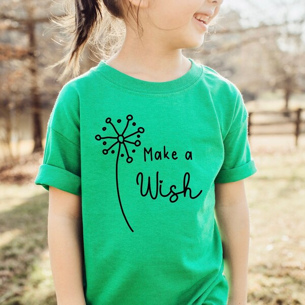 Machen Sie einen Wunsch Mädchen Shirt, Löwenzahn Kinder Shirt, Botanische Mädchen T-Shirt, Bio Kinderkleidung, Umweltfreundliche Kinder T-Shirts, Wildblumen Kinder T-Shirt