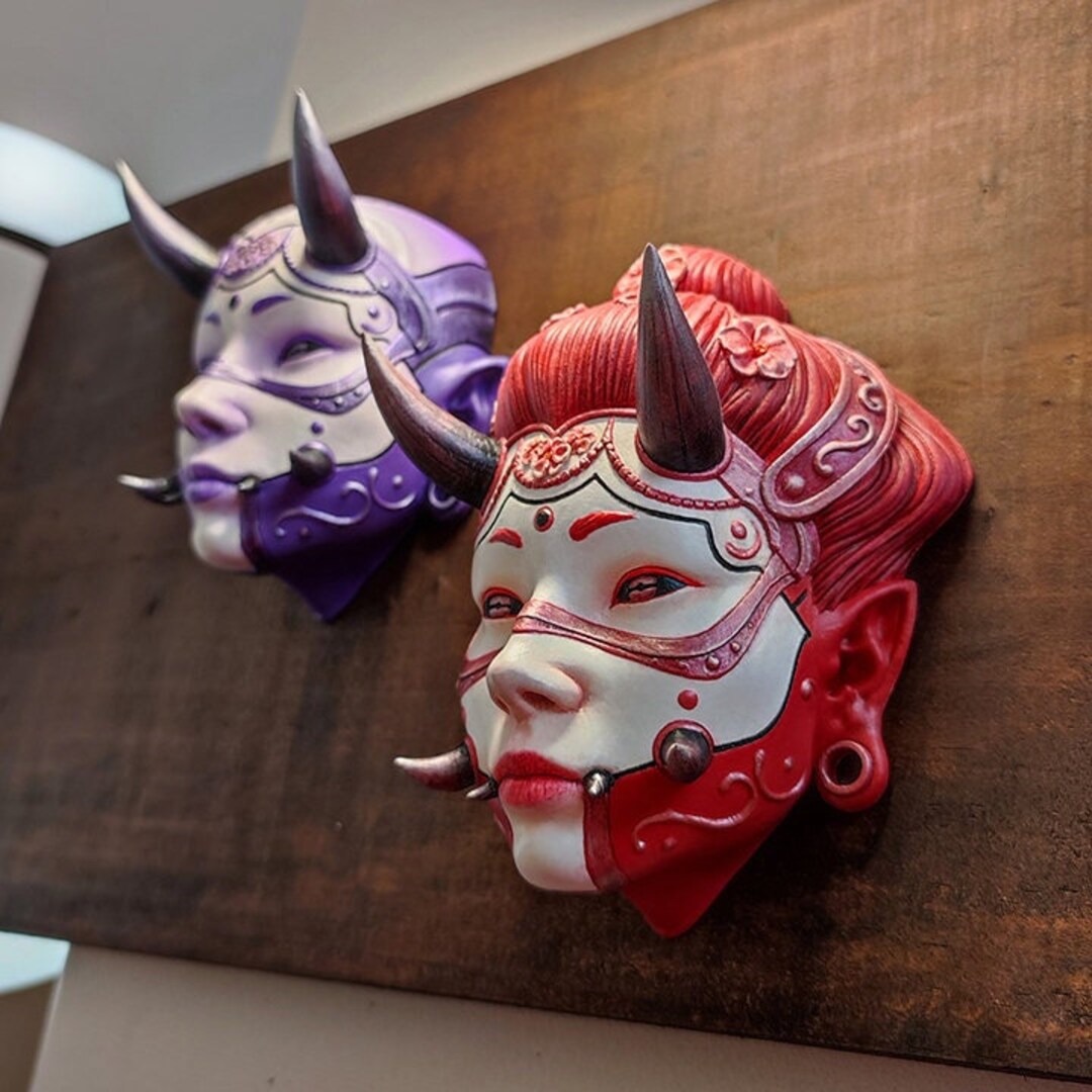 3D Printed Wall Decor Hannya Chunari Samurai Mask Girl Wall Etsy