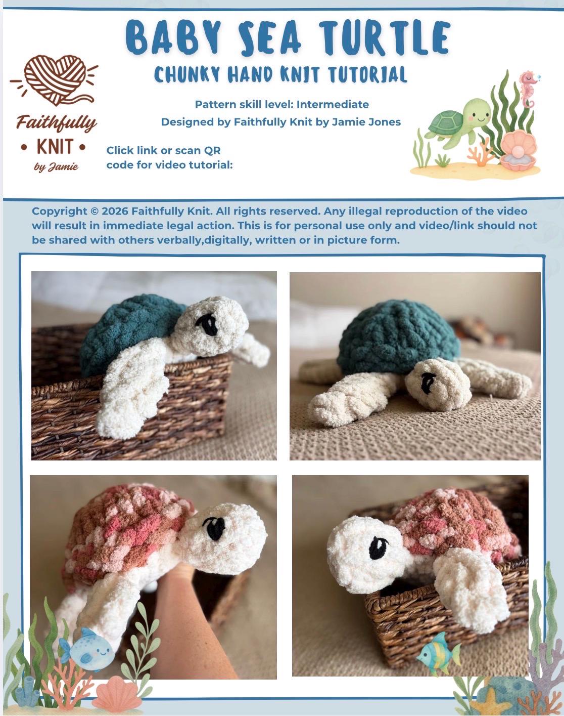 Chunky Knit Baby Sea Turtle Pattern | Hand Knit Plush Stuffed Animal ...