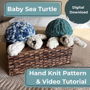 Motif bébé tortue de mer en grosse maille | Peluche tricotée à la main (PDF + didacticiel vidéo)