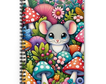 Enchanted Garden Mouse & Mushrooms Journal - Colorful Spiral Notebook | Cute Spiral Journal for Children and Adults
