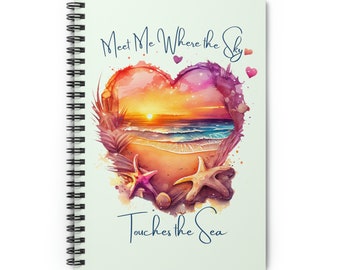 Meet Me Where The Sky Touches The Sea Inspirational Journal Notebook, Beautiful Watercolor Sunset Theme Planner For Thoughts and Musings