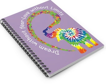 Spiral Notebook with Tie Dye Elephant, Dream without Fear Love without Limits, Inspirational Quote Daily Planner, Self Care Journal Notebook
