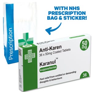Scatola per farmaci con pillole anti-Karen (Karanul) realistica, scherzo divertente con prescrizione medica + borsa per prescrizione gratuita