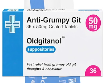 Anti-Grumpy Old Git Pill Medication Box Realistic Prescription Joke Gag Funny + Free Prescription Bag