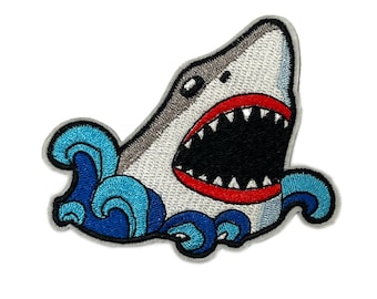 Breaching Shark Wave - Iron On Embroidery Patch (10 x 8cm)