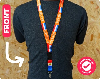 Netherlands Flag Lanyard with Detachable Buckle and Metal Clip Hook, Orange Holland Neck Strap with Red White Blue Flag for Keys ID
