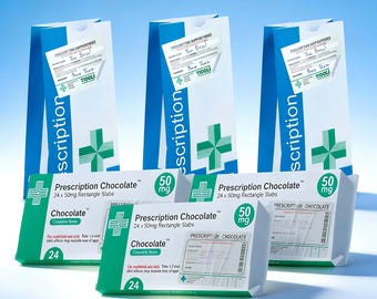 3 X Prescription Chocolate Gift Box – Funny Gift – Personalised Chocolate Bar Box with Prescription Labels & Pharmacy Bags