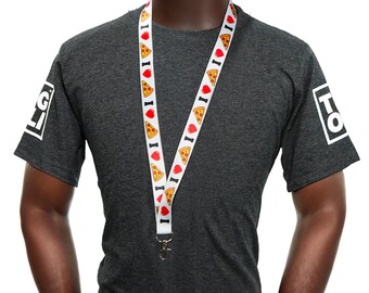 I Love Pizza Fast Food Funny | Fun Double-Sided Satin Lanyard with Metal Clasp | Perfect for Food Lovers, Chefs & Everyday Use