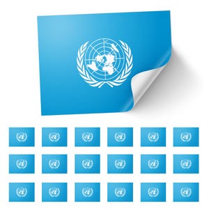 20 autocollants drapeau des Nations Unies (ONU) - Rectangulaire événementiel pour ordinateur portable, voyage, fête 8,5 x 5,5 cm