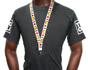 I Love Tacos Fast Food Funny | Fun Double-Sided Satin Lanyard with Metal Clasp | Perfect for Food Lovers, Chefs & Everyday Use