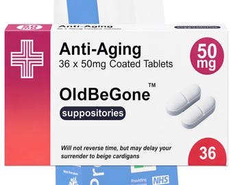 Anti-Aging Old Person Pill Medication Box Realistic Prescription Joke Gag Funny + Free Prescription Bag