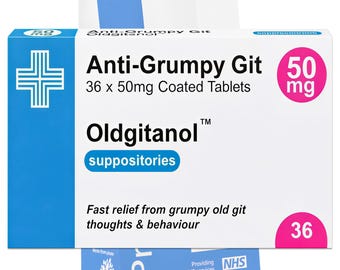 Anti-Grumpy Git Oldgitanol Medication Box Prescription Joke Gag Funny + Free Prescription Bag