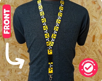 Radiation Symbol Lanyard with Detachable Buckle and Metal Clip Hook, Yellow and Black Hazard Design Neck Strap for Keys ID Badge Holder